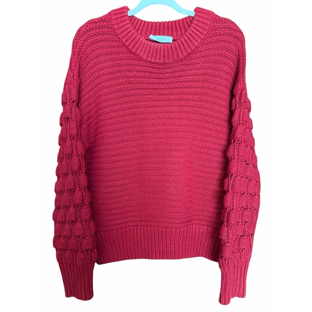 Elodie Chunky Knit Pullover Bubble Sleeve Sweater Garnet Red Women's Size Medium